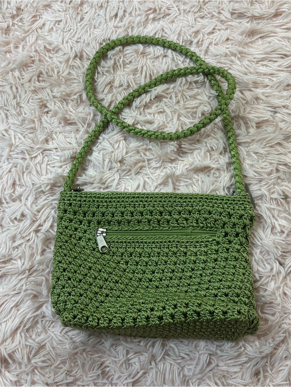 Lina Green Crochet Crossbody Bag with Front Zip